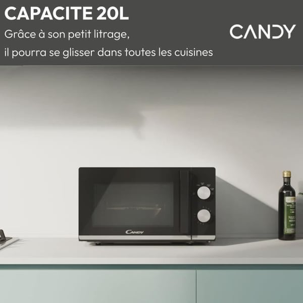 Candy Moderna CMW20TNMB 700W 20L Sort Mikrobølgeovn - Optøningsfunktion - Glas Drejetallerken - 6 Effektniveauer