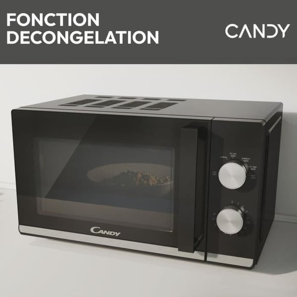 Candy Moderna CMW20TNMB 700W 20L Sort Mikrobølgeovn - Optøningsfunktion - Glas Drejetallerken - 6 Effektniveauer
