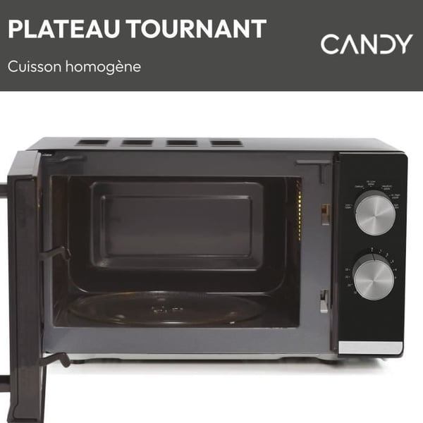 Candy Moderna CMW20TNMB 700W 20L Sort Mikrobølgeovn - Optøningsfunktion - Glas Drejetallerken - 6 Effektniveauer