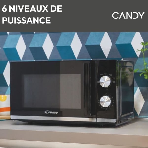 Candy Moderna CMW20TNMB 700W 20L Sort Mikrobølgeovn - Optøningsfunktion - Glas Drejetallerken - 6 Effektniveauer
