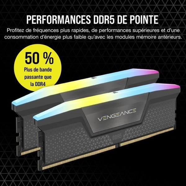 RAM-hukommelse - CORSAIR - Vengeance RGB DDR5 RAM 64GB (2x32GB) 6000MHz CL30 AMD Expo Kompatibel iCUE - Grå (CMH64GX5M2B6000Z30)