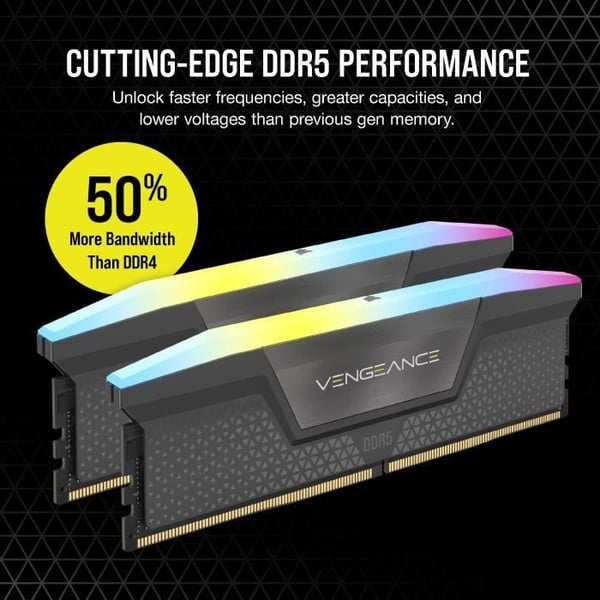 RAM-minne - CORSAIR - Vengeance RGB DDR5 RAM 32GB (2x16GB) 6000MHz CL36 AMD Expo Kompatibel iCUE - Grå (CMH32GX5M2E6000Z36)