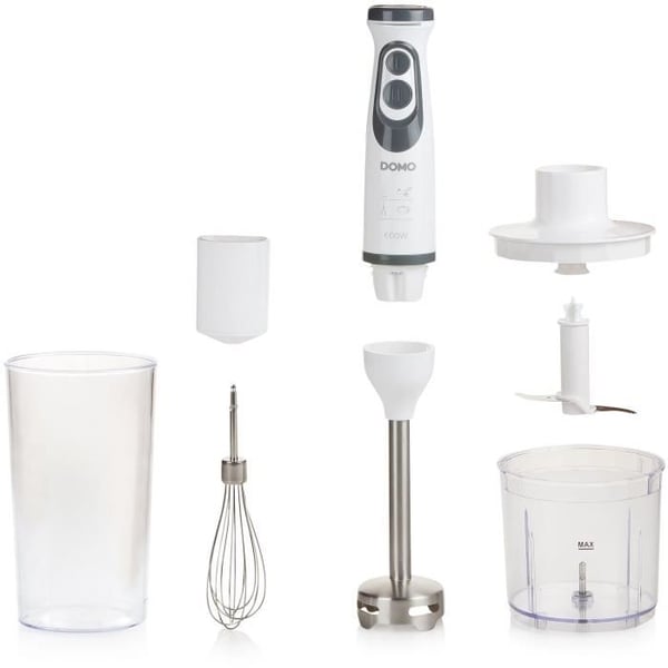 Mixerset - DOMO - DO1089M - 600 W - Variabel hastighet + Turbo - Stavmixer. Whisky. Hackare. Mätkopp - Vit
