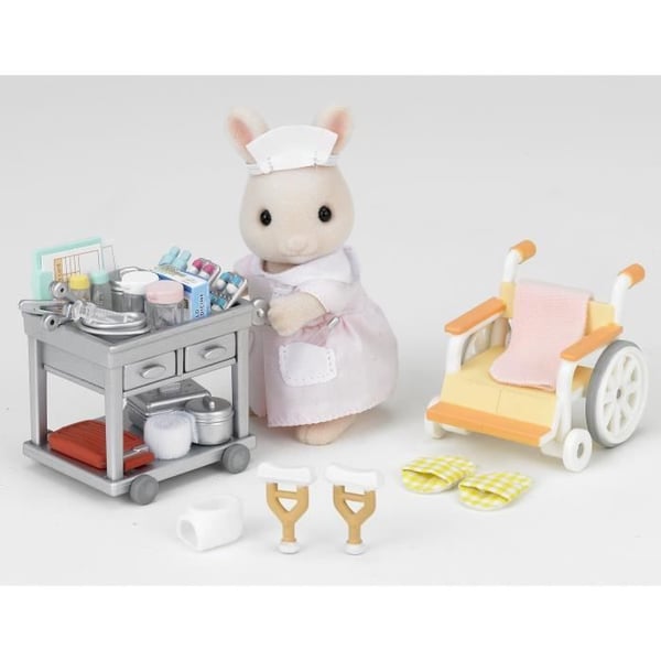 Miniatyyrihahmot - SYLVANIAN FAMILIES - Sairaanhoitaja ja tarvikkeet potilaiden hoitoon ja ruokkimiseen