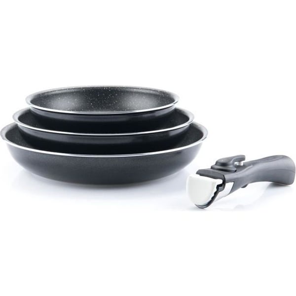 Set med 3 stekpannor - ARTHUR MARTIN - AM130 - svart - Alla spishällar inklusive induktion - 20/24/28 cm + 1 handtag - Aluminium