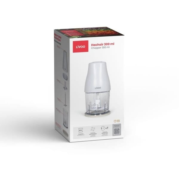 Hackare - LIVOO - 300 ml - 400 W - 1 hastighet och turbofunktion - 2 knivar i rostfritt stål - Vit