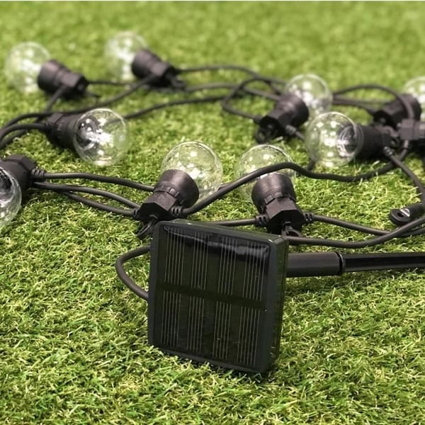 PARTY CLEAR SOLAR Solcellsljusslinga - 10 klara glober - varmvit LED - 5,90m - 8 lägen