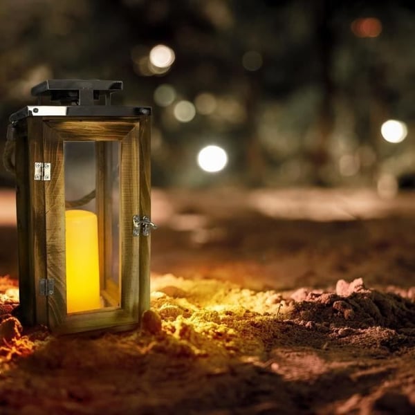 Aurinkokennolla toimiva lyhty - LUMISKY - OAKY - Kynttiläefekti - Lämmin valkoinen LED