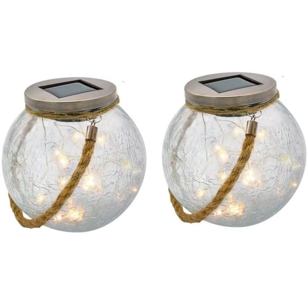 Set med 2 solkulor - LUMISKY - CRACK BALL CORD - H13 cm - Sprucket glas att placera - Mikrorephandtag - Varmvit LED Set med 2 solkulor - LUMISKY - CRACK BALL CORD - H13 cm - Sprucket glas att placera - Mikrorephandtag - Varmvit LED