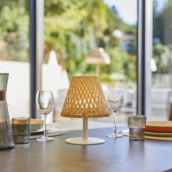 Sladdlös bordslampa - LUMISKY - IBIZA - H26 cm - Naturlig bambu - Varmvit och vit LED