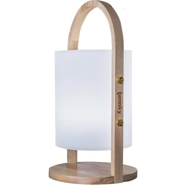 Woody LED-utomhuslykta - LUMISKY - Vit - Skandinavisk design - Handtag i naturträ - 10 timmars batteritid