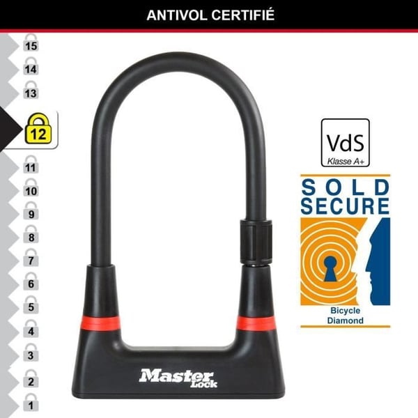U-lukko polkupyörän lukkoon - MASTER LOCK - 8279EURDPRO - Karkaistua terästä. Avain. Sertifioitu