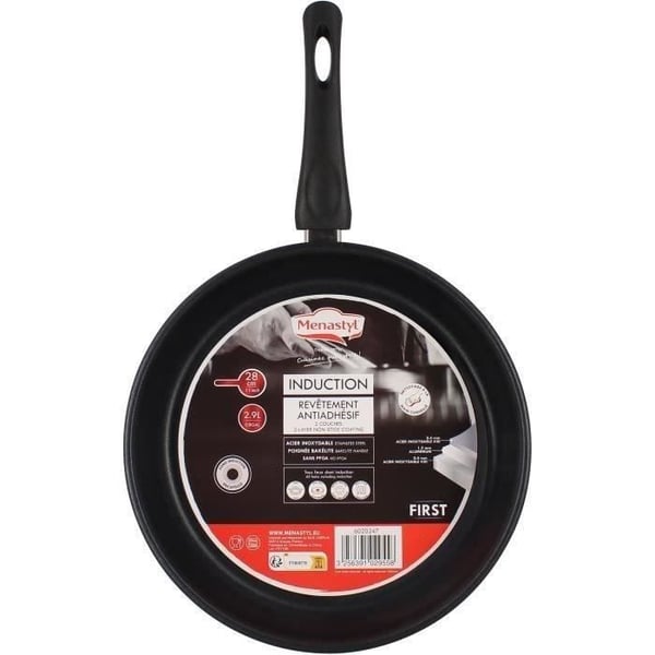 Stegepande - MENASTYL - 6020247 - Rustfrit stål - 28 cm - Velegnet til alle kogeplader inklusive induktion