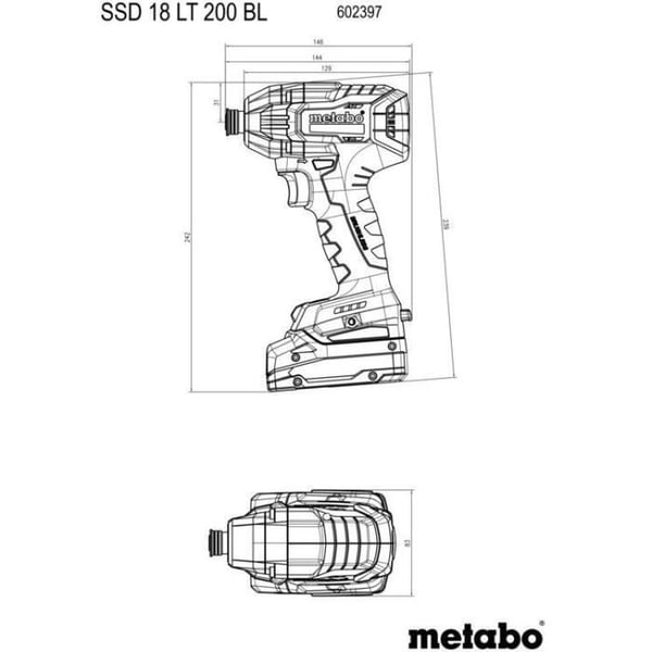 Akkukäyttöinen iskuporakone - METABO - SSD 18 LT 200 BL - 18 V - 200 Nm - Ammattikäyttöön