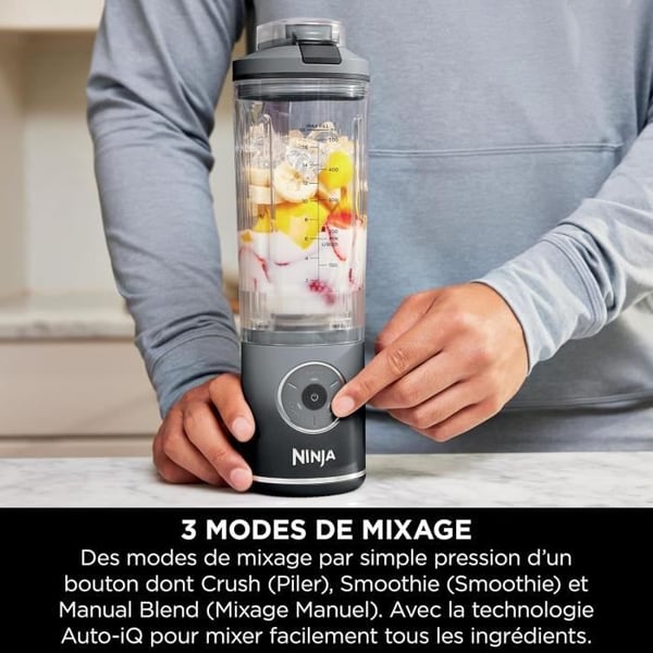 NINJA Blast Max bærbar blender - BC251EULD - 530 ml skål - 2 timers batterilevetid - ledningsfri - BPA-fri - grå