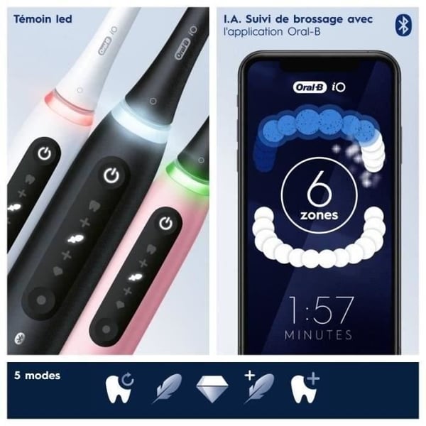 Oral-B iO 5 Twin Pack. Sorte og hvide elektriske tandbørster. 2 børstehoveder.