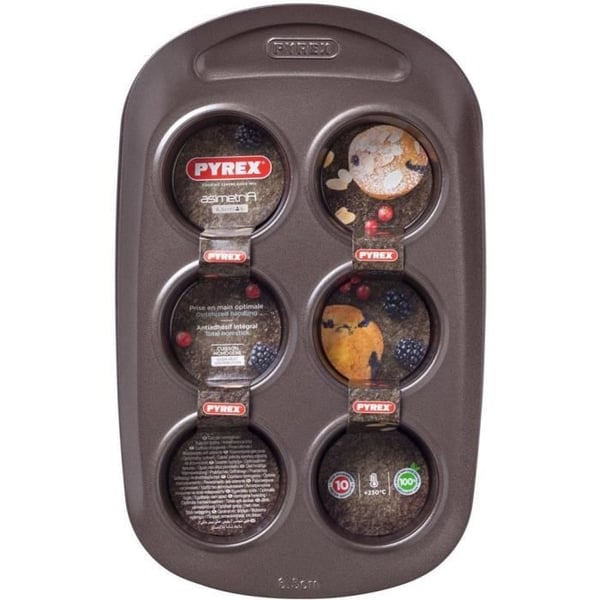 Muffinsplåt - PYREX - 1452001 - Rund - Kolstål - Non-stick - 6 håligheter