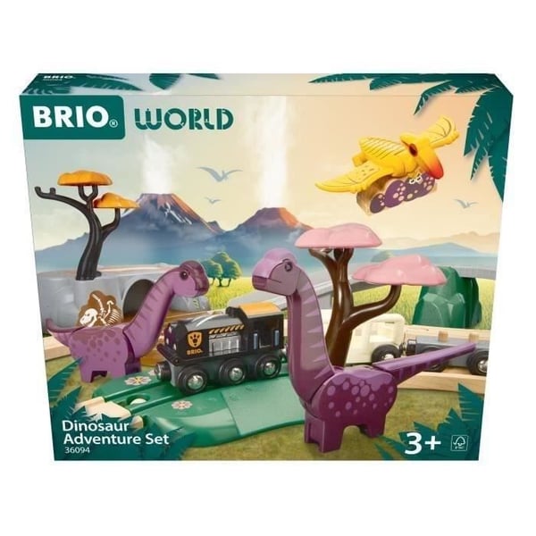 BRIO Dinosaurusseikkailusetti 21 osaa - Paristoton leikkitoiminta - Dinosaurukset mukana - Puinen junasetti - Brio World