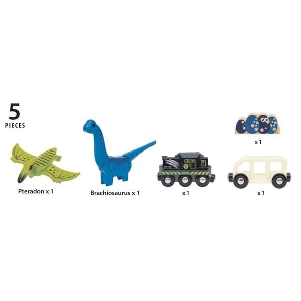 Brio Paristokäyttöinen Dinosaurusjuna - Sähköjuna - Dinosaurus mukana - Puinen junasetti - Ikä 3+ - Brio World - 36096