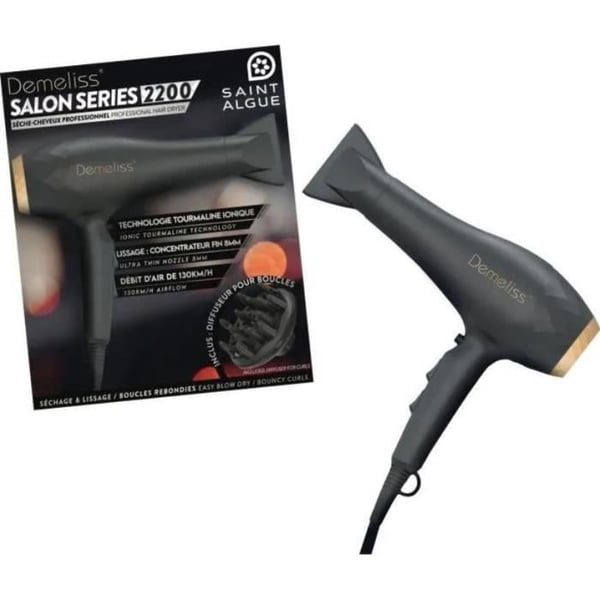 Hårtørrer - SAINT ALGUE - Demeliss Salon Series - Professionel motor - Koncentrator og diffuser inkluderet