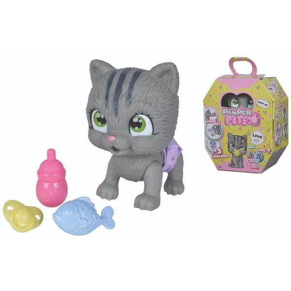 Smoby - Pamper Petz - Kissan adoptio - 4 lisävarustetta - Nivelletty - Puu ja pissa - Adoptiotodistus - 3-vuotiaasta alkaen