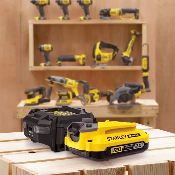 Startpaket - STANLEY FATMAX V20 - SFMCB10D1-QW - 1,25A laddare + 1 18V 2Ah batteri