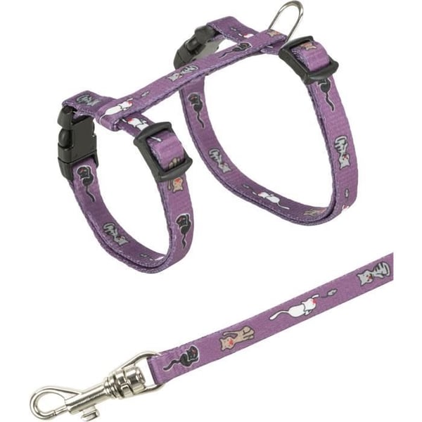 Sele med snor til juniorkillinger - TRIXIE - Kattemotiv - 21-33 cm / 8 mm - 1,20 m