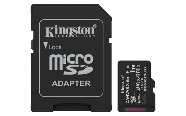 Kingston Technology 1 Tt:n microSDXC Canvas Select Plus Gen3 150 Mt/s A1 -muistikortti + sovitin