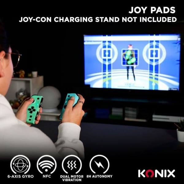 Joypads - Nintendo Switch och Switch OLED - KONIX - 8 timmars batteritid - Vibrationsfunktion - Grön och blå