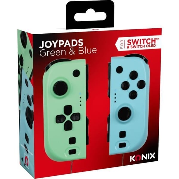 Joypads - Nintendo Switch och Switch OLED - KONIX - 8 timmars batteritid - Vibrationsfunktion - Grön och blå