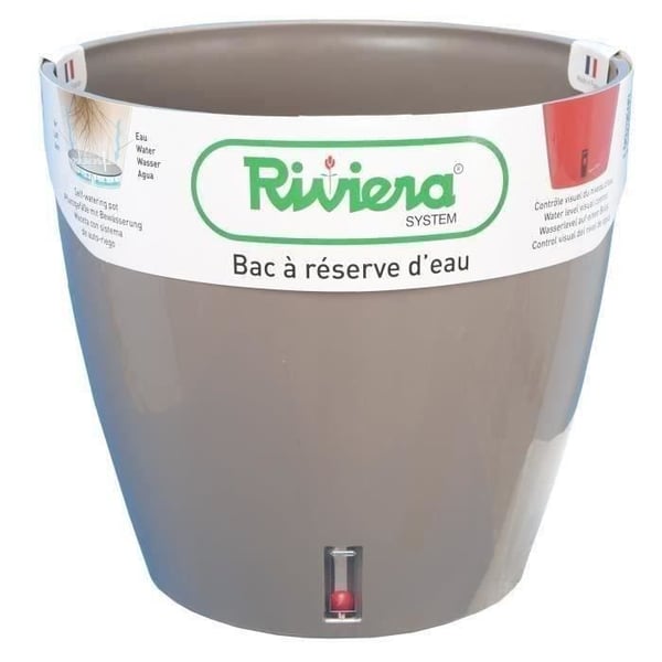 Rund plastik urtepotte - RIVIERA - EVA NEW - Med vandreserve - Ø 46 cm - 49 L - Taupe