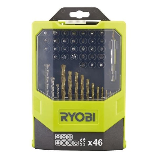 RYOBI - 46-delt blandet tilbehørssæt: beton- og metalbor + 31 25 mm PH / PZ / SL / HEX / T / TX / SQ-bor - RAK46MIX