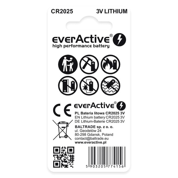 Litiumparisto mini everActive CR2025 - 2 kpl läpipainopakkaus.