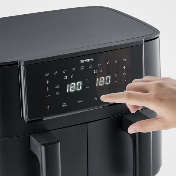 SEVERIN Oliefri Frituregryde - Airfryer FR2463 - 8L Kapacitet - Dobbelt Tank - 10 Programmer - 2600W