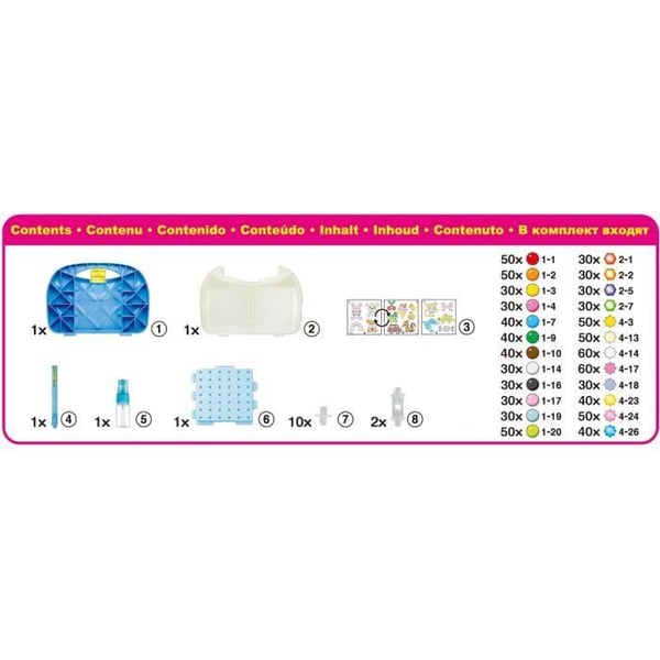 Aquabeads-aloituspakkaus 900 erimuotoista ja -väristä helmeä. Helmet, jotka tarttuvat veteen. 4-vuotiaasta alkaen.
