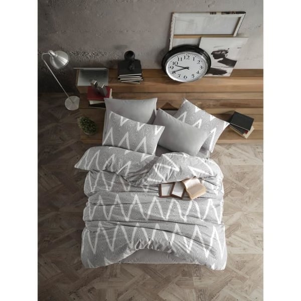 Sengesæt - 1 dynebetræk 220 x 240 cm + 2 pudebetræk 60 x 60 cm - 65% bomuld, 35% polyester - Grå