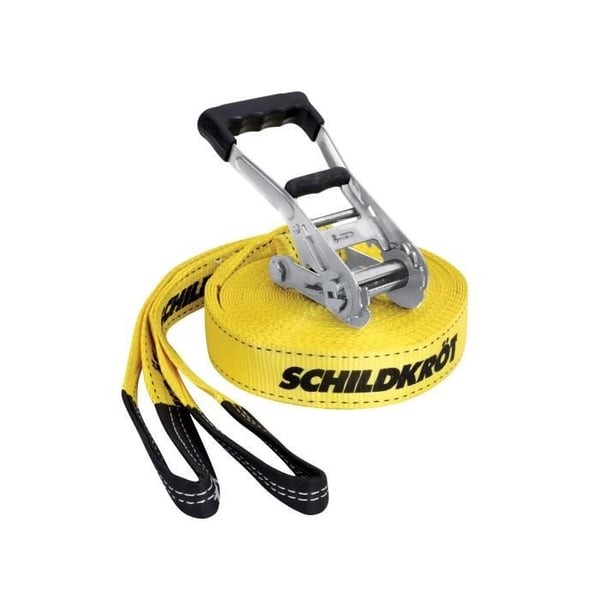 Slackline - SCHILDKROT - 15 m lang x 5 cm bred - Metalskralde - Træningsrem medfølger - Maks. 150 kg