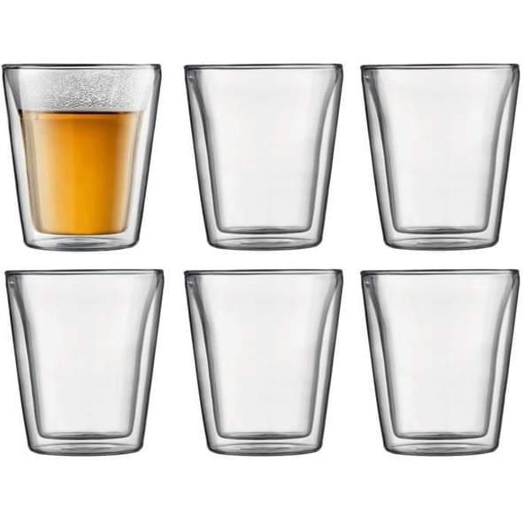 Set med 6 termosglas - BODUM - Canteen - Dubbelväggig - 0,2 l - Transparent