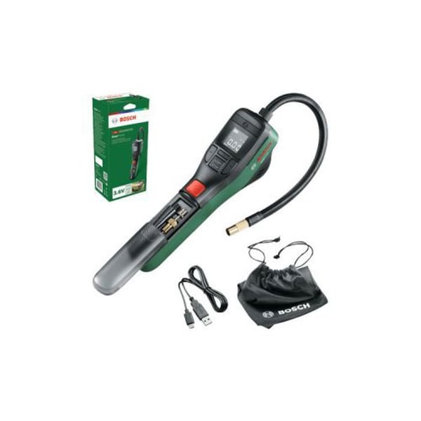 BOSCH Easypump 3,6V sladdlös luftpump - för att pumpa upp däck (cykel, bil, motorcykel) och bollar med tygpåse 0603947000