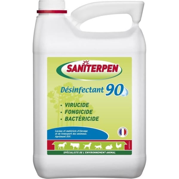 SANITERPEN 90 5L - Desinfiointiaine eläinten elinympäristöille, ajoneuvoille, laitteille, neutraali haju -