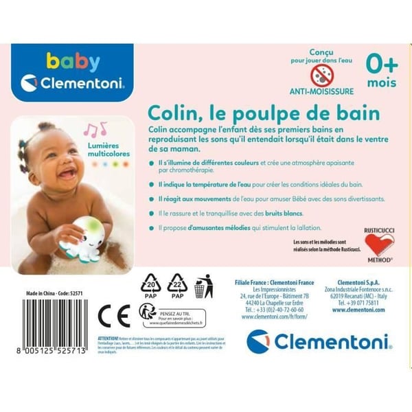 Baby Clementoni interaktivt badelegetøj - Colin den lysende og musikalske blæksprutte