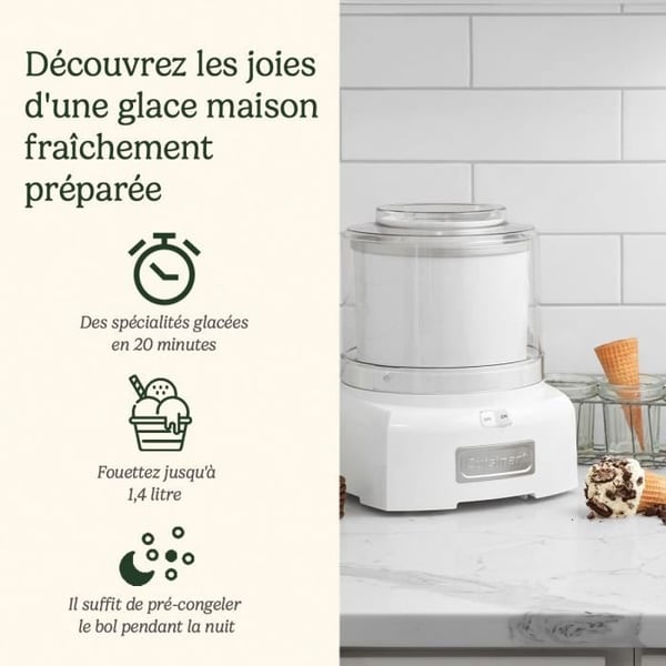 CUISINART Glassmaskin - ICE21E - 1,4 l kapacitet - Snabb tillagning på 25 min - 35 W