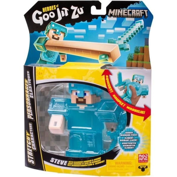 Stretchig figur - GOO JIT ZU - Minecraft Steve - 11 cm - Elastisk textur - Töjbar 3x