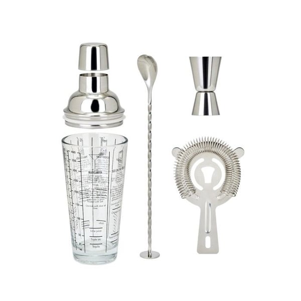 Cocktailsæt - LIVOO - GS156 - 400 ml - Rustfrit stål - 1 shaker, 1 målebæger, 1 ske, 1 si - Dobbelt graduering