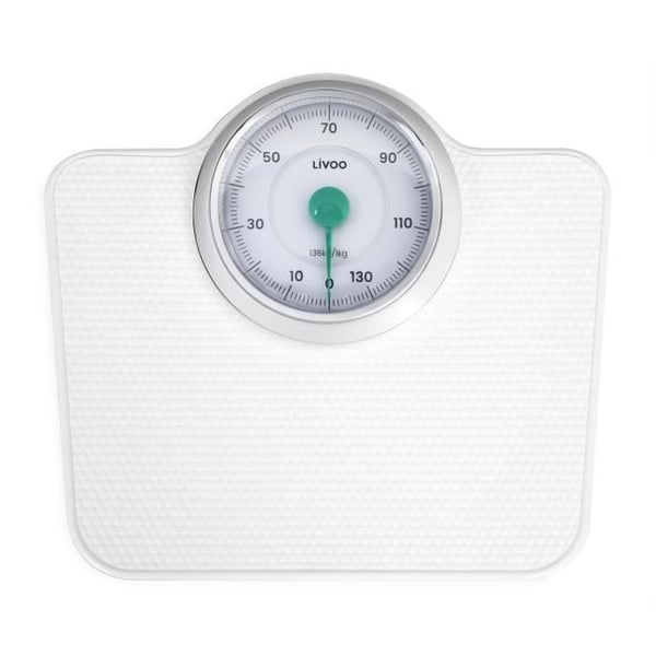 Retro mekanisk badevægt - LIVOO - DOM490 - Batterifri - Maks. 136 kg - Skridsikker metal - Hvid