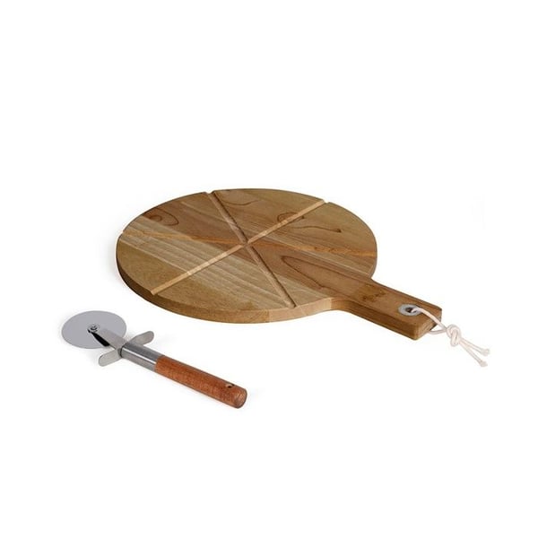 Pizzaset - LIVOO - MES158 - Akaciaträ - 30 x 45 cm - 1 pizzaskärare - Handtag med upphängningshål