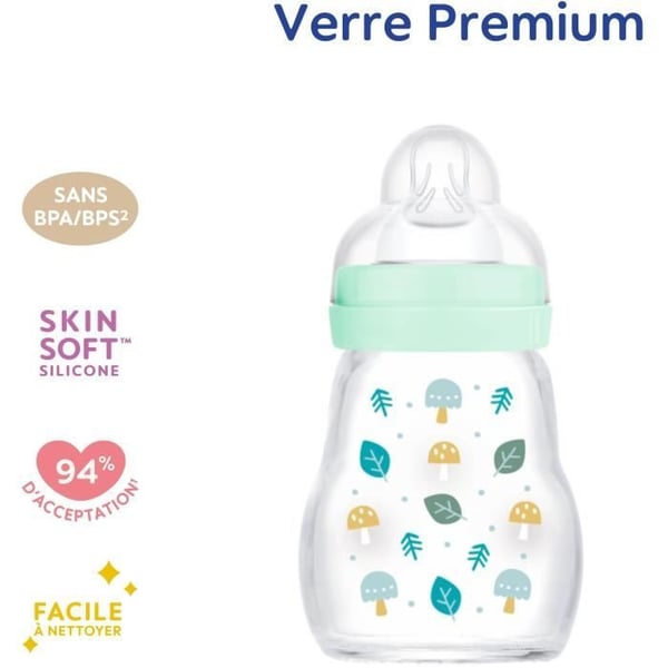MAM Glasbabyflaske - 170 ml - Blå - Flowhastighed 1 sut