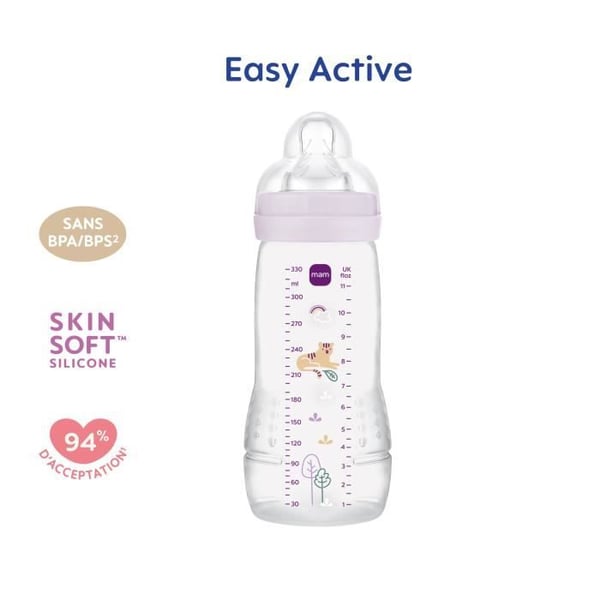 Sutteflaske - MAM BABY - Easy Active - +6 måneder - 330 ml - X flow sut - Lilla