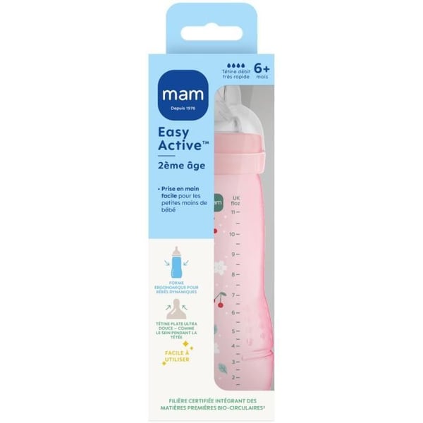 Sutteflaske - MAM BABY - Easy Active - +6 måneder - 330 ml - X-flow sut - Bær