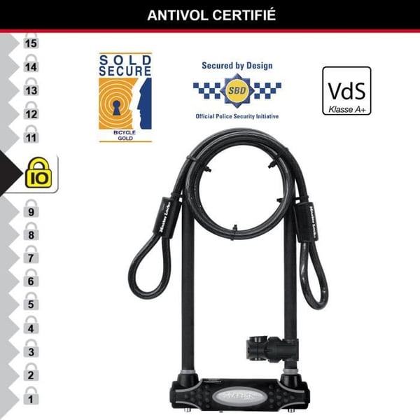 U-lås med kabel - MASTER LOCK - XL-model - Sælges Secure Gold. Godkendt af politiet.